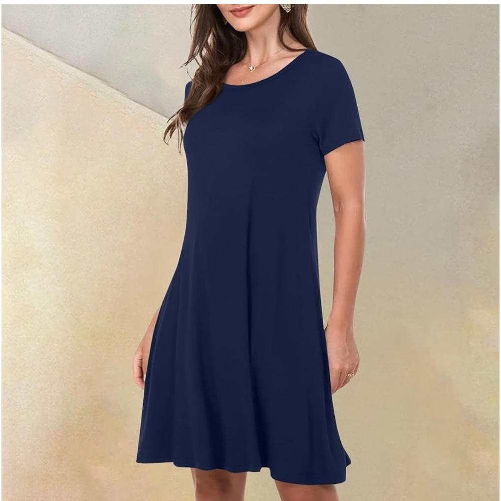 Michael Michael Kors Dress Navy Blue Round Neck Short Sleeve Mini Size Large